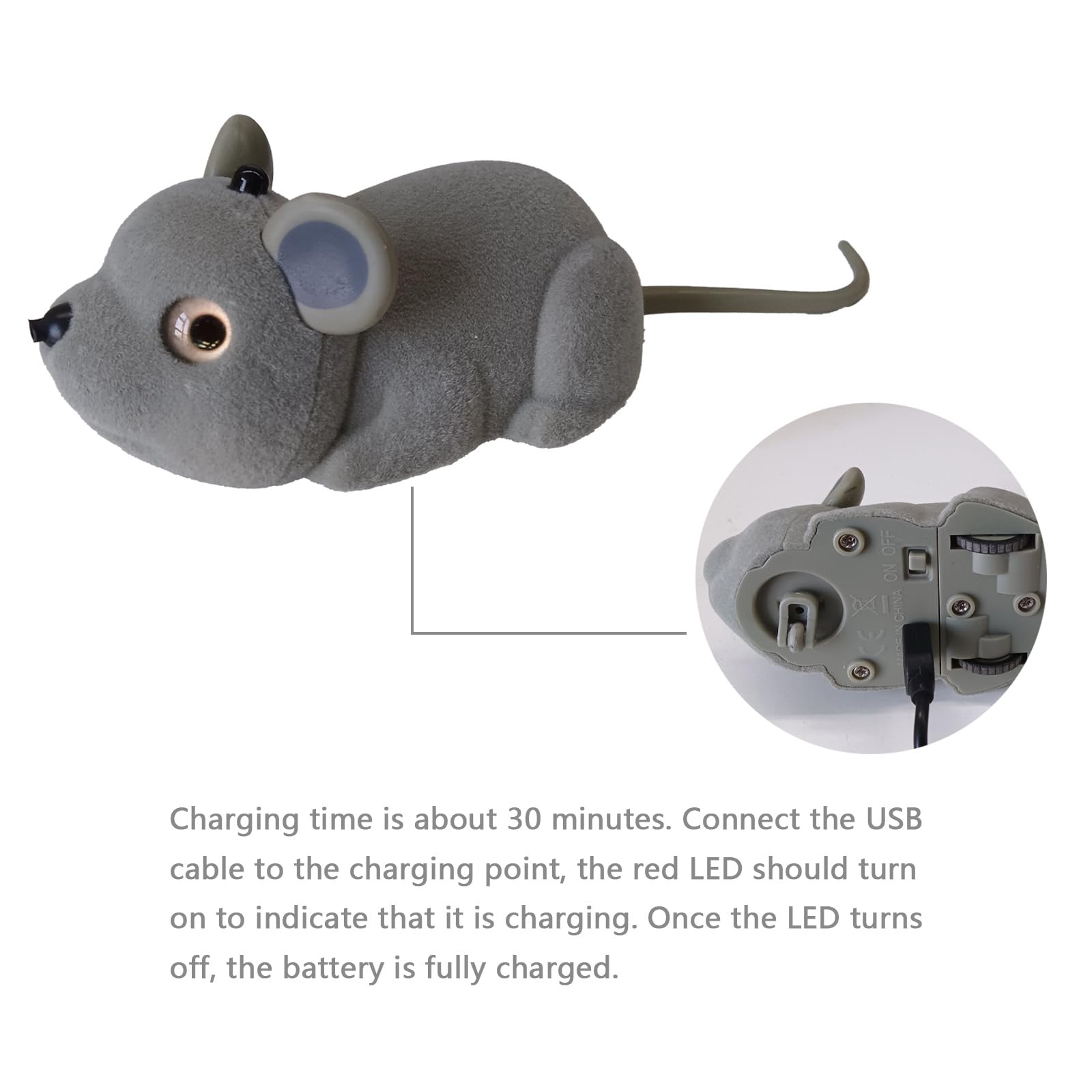 Juguete Ratón de Peluche, Juguete de Rata Automático con Control Remoto, Juguete Electrónico Realista para Gatos, Imita el Presas Reales, Raton Juguete Gato Interactivo para Gatos, USB Recargable