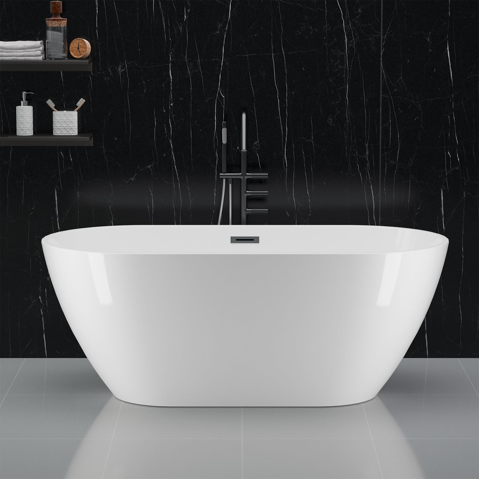 67'' Acrylic Freestanding Bathtub, Deep Soaking Tub, Contoured