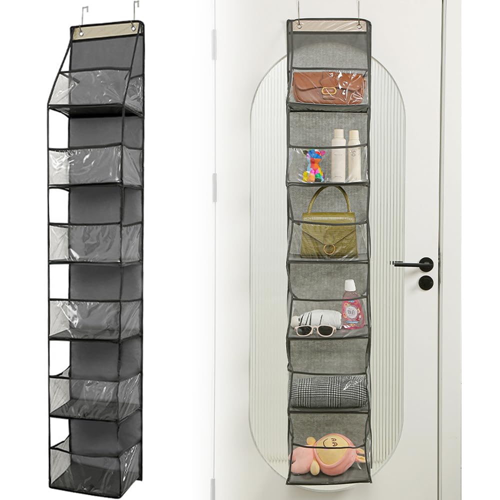 YqsIbth Over Door Storage Organiser, 6-Shelf Clear Window Pockets Organizer, Bedroom Over the Door Organiser