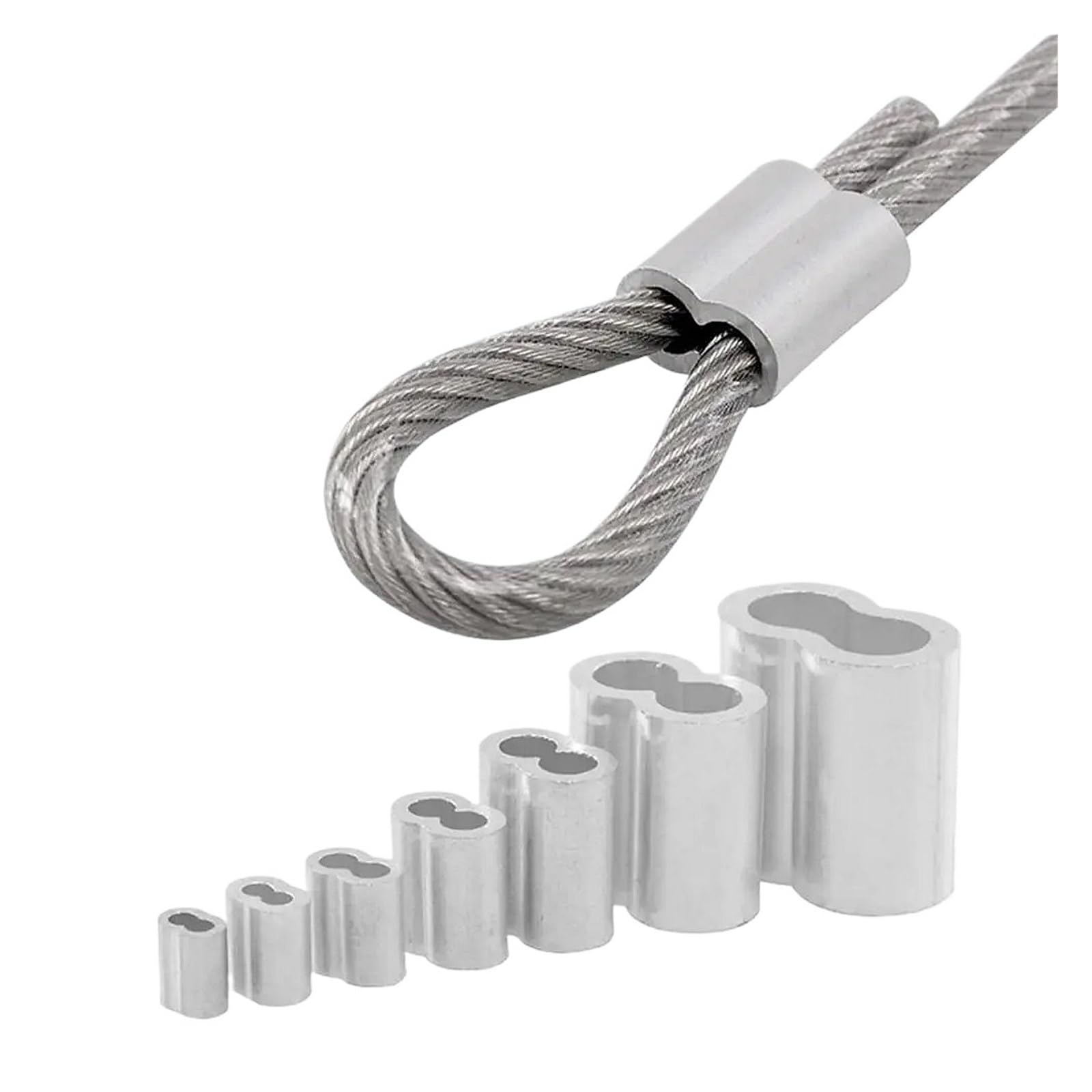Manicotti a crimpare in alluminio a doppio foro, Ghiere for cavi in ​​alluminio a doppio foro, argento, misure multiple, confezione da 370 pezzi(M2)