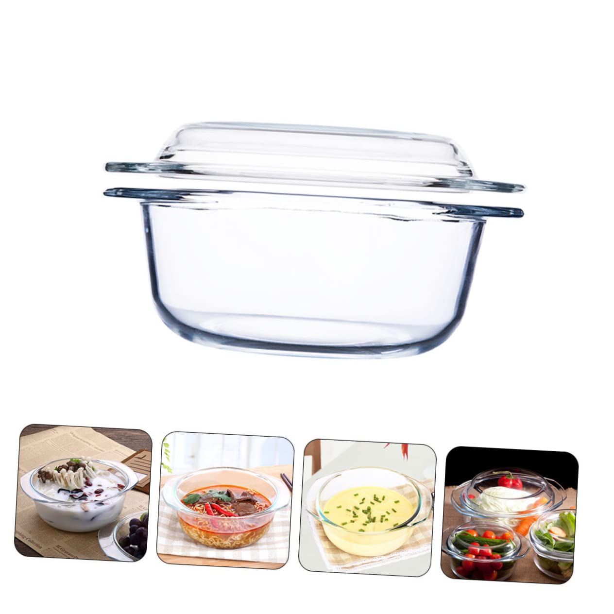 Ciieeo Hitzebeständiger Glas topf mit Deckel Mikrowellengeeignete Spülmaschinenfeste Glasschüssel Kratzfeste und Verschleißfeste Suppenterrine für Ofen und Alltag