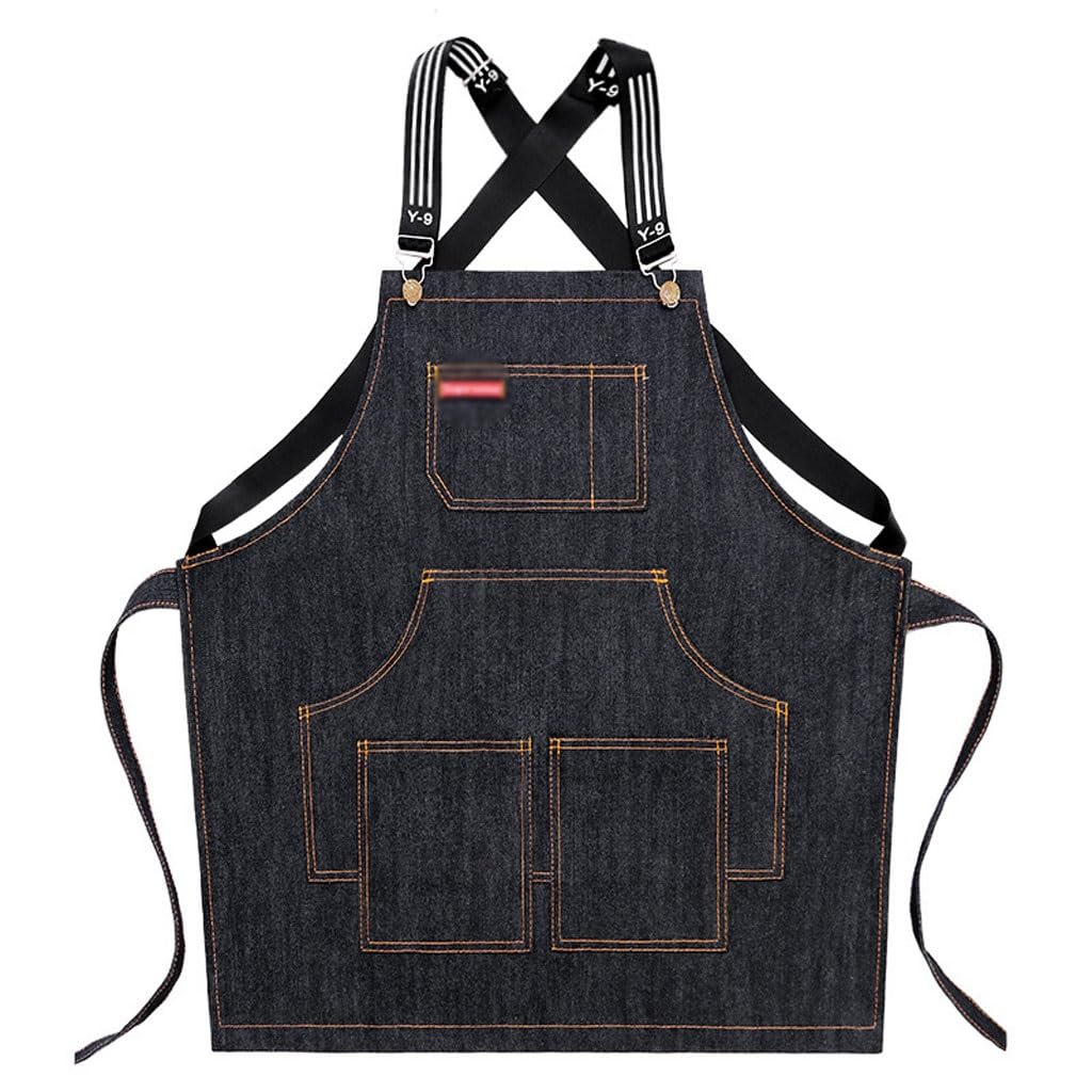 Delantal Delantal de Peluquero Denim for Hombres y Mujeres, Trabajo en Restaurante, Barista, té con Leche, barbería, Monos de Pintura artística Delantal(A)