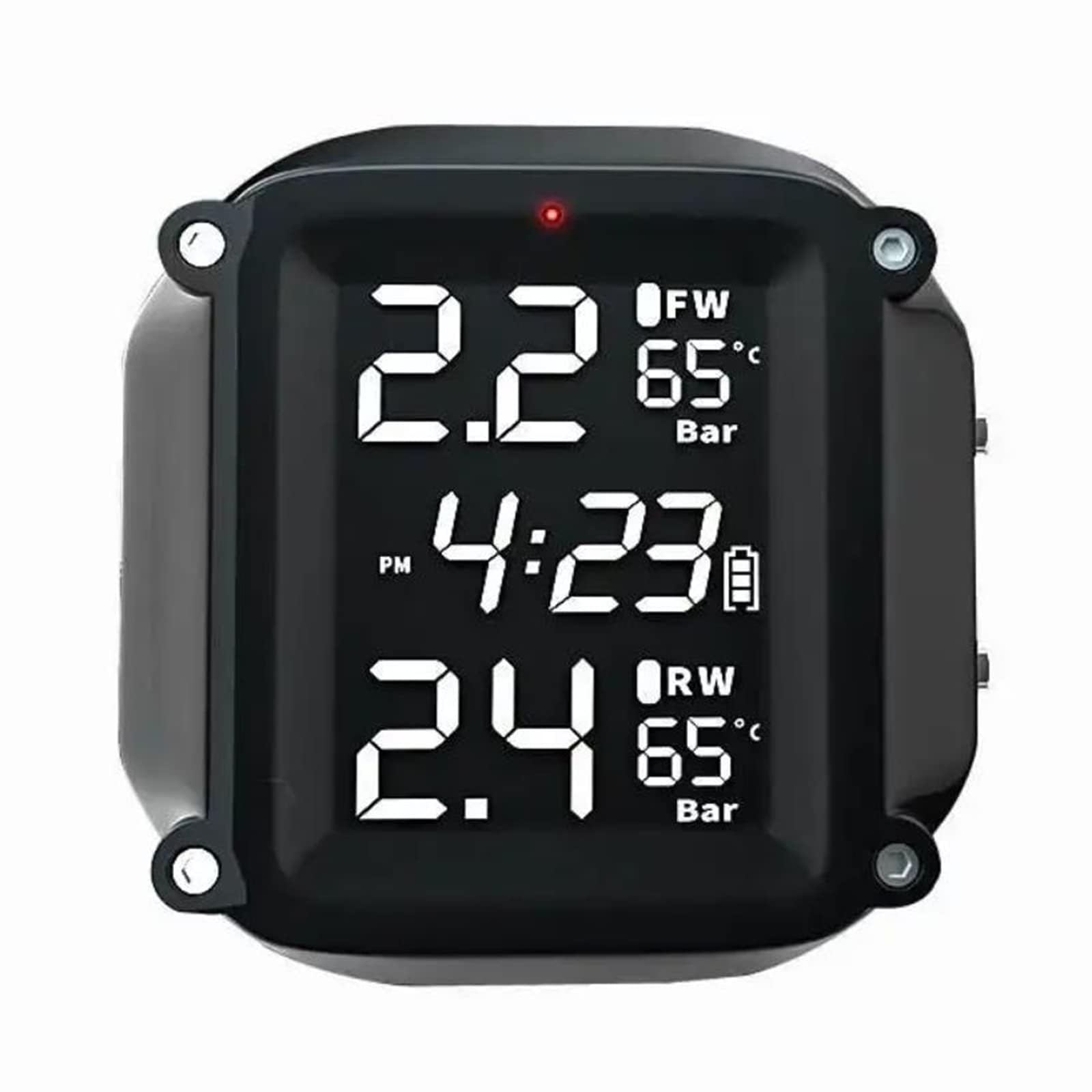 TPMS wireless per moto, 2 sensori esterni con display LCD, ricarica magnetica e allarme automatico per moto, e-bike e scooter