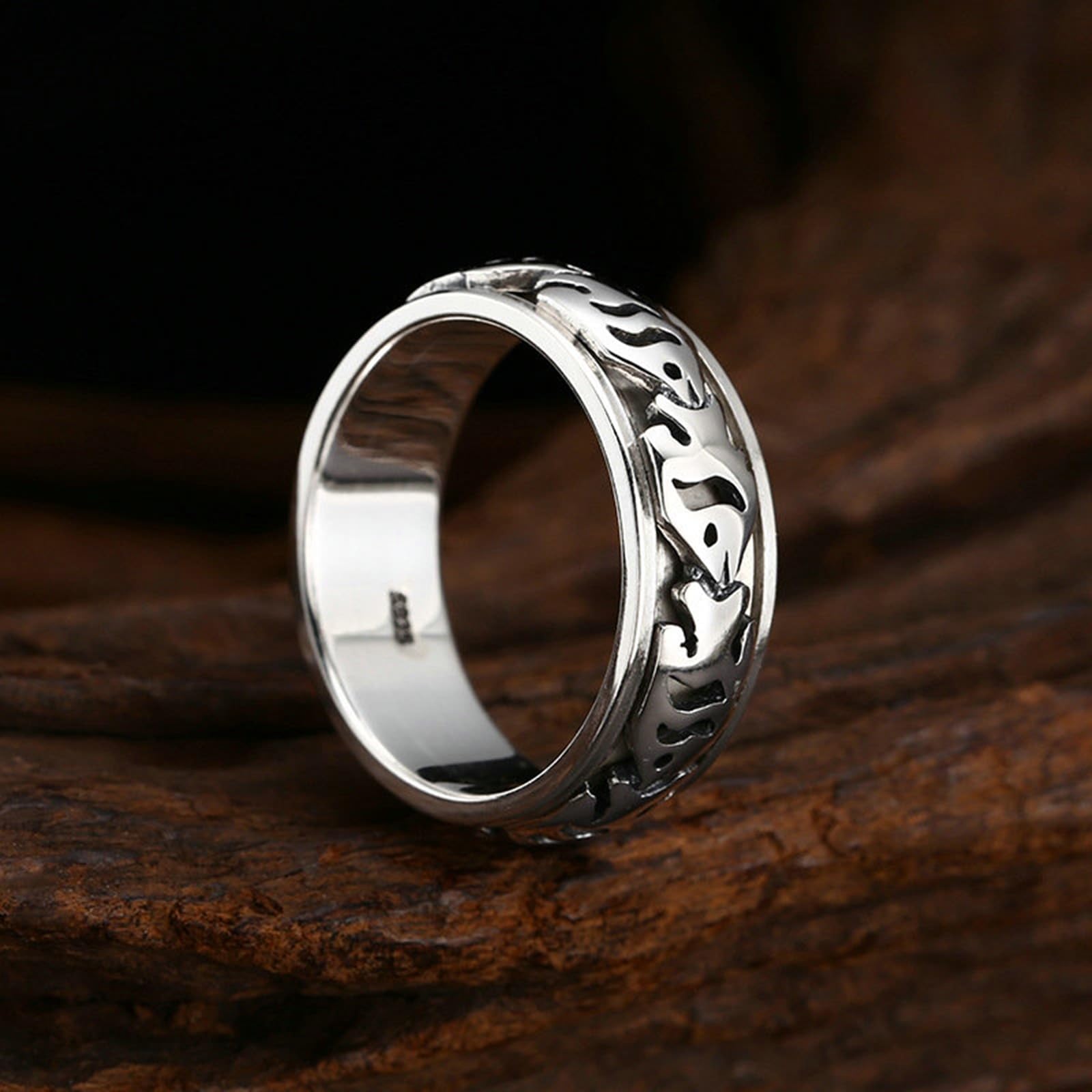 Anillo de compromiso de plata de ley 925 genuina para hombre, 7 mm, pescado, punk rock