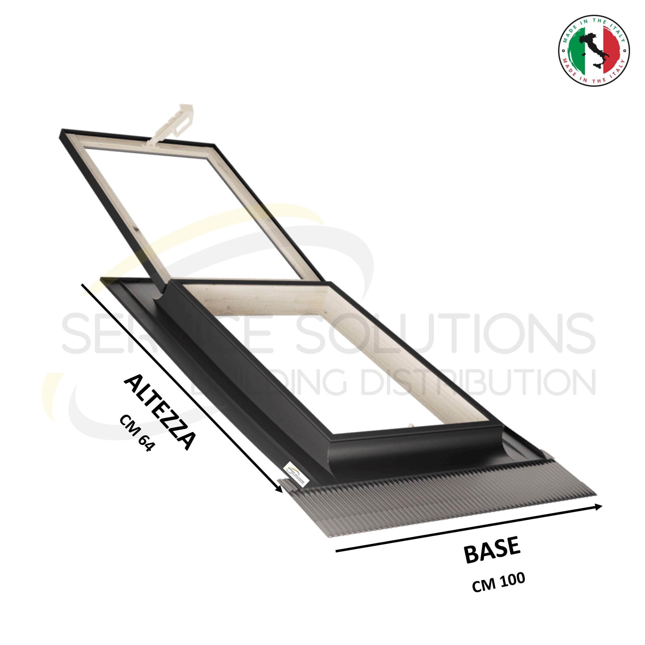 Lucernario Best Vasistas in Alluminio | Vetrata Isolante standard 4-9-4 | Interno Legno Abete | Maniglia in Plastica con 4 Posizioni di Apertura (CM 100X64 (BASE X ALTEZZA))