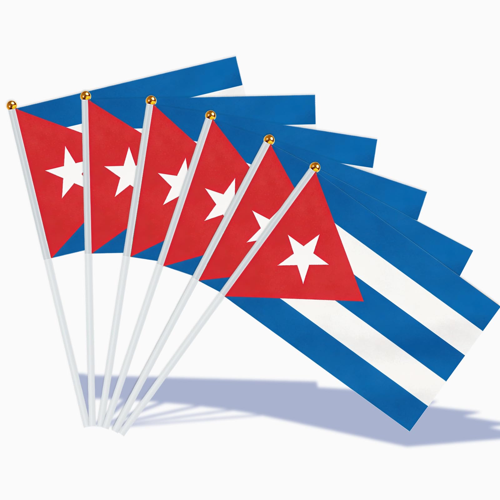 AhfuLife 15pcs Cuba Flags on Sticks for Party Decorations, 14 x 21cm Hand Held Cuban Small Flags with 30cm White Pole for National Day World Cup Football Sports Event Garden Street Decorations — image 1