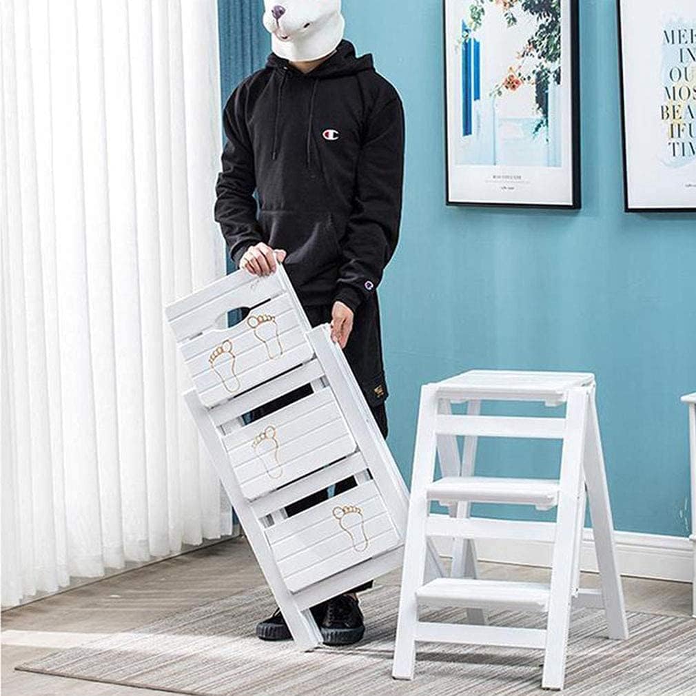 DASHADAO 3 Step Folding Kitchen, Office Wood Step Stools, Utility Multi-Functional 3 Tiers Portable Ladder Chair Seat with Non-Slip Foot Cover, Home Kitchen Bathroom Office Furniture Bedroo