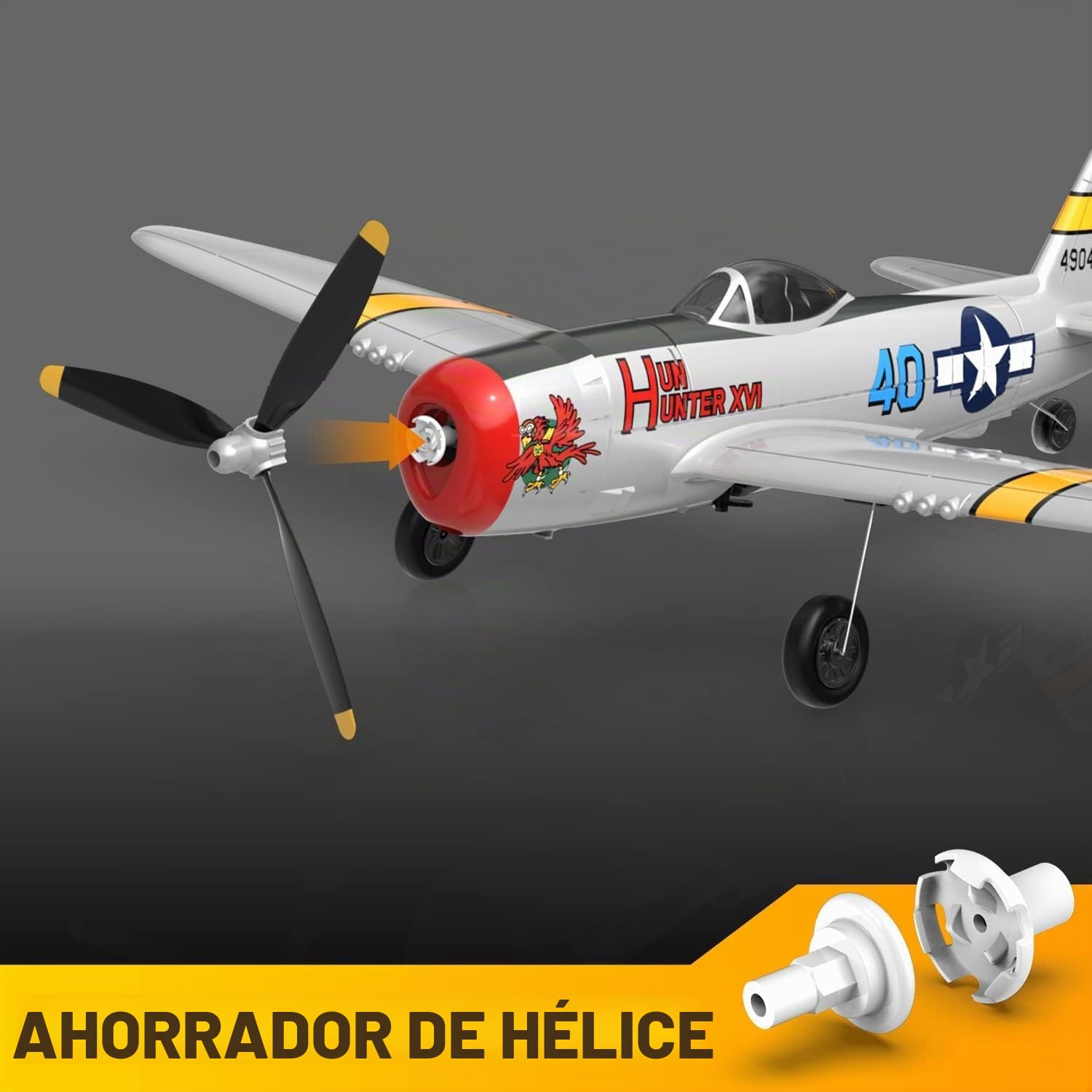 volantexrc P-47 Thunderbolt Avión RC - 4 Canales 2.4GHz RTF con Estabilización 6 Ejes, Modelo de Combate para Principiantes y Expertos (Listo para Volar)