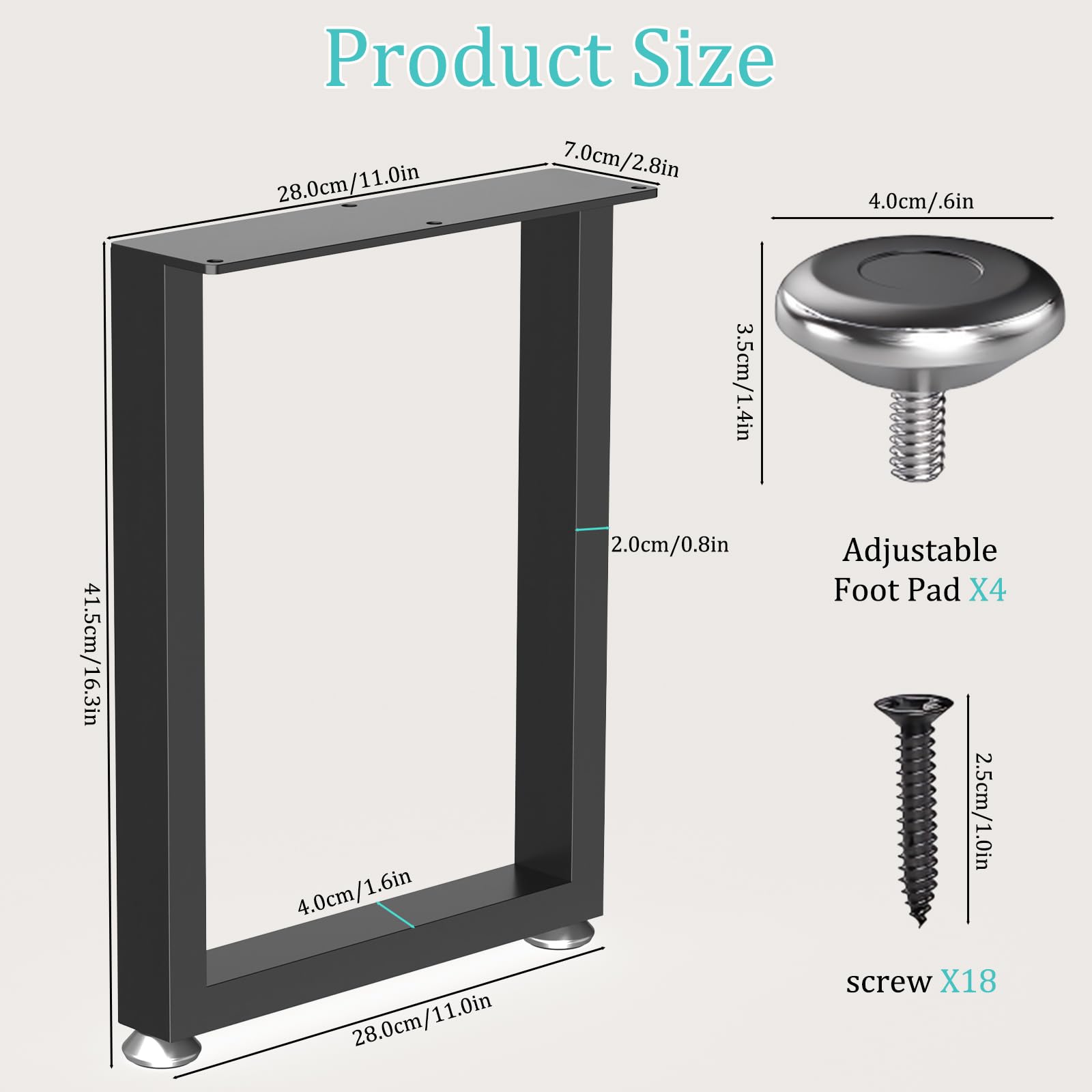 GUOHNHE Gambe per Tavolo in Acciaio, Set di 2 Industriale DIY per Base per Mobili, Può Sopportare un Carico di 500kg, Adatto per Panche, Tavolini da Caffè, Quadrato, Nero, 42.5 x 30 x 7 cm, SGK001B
