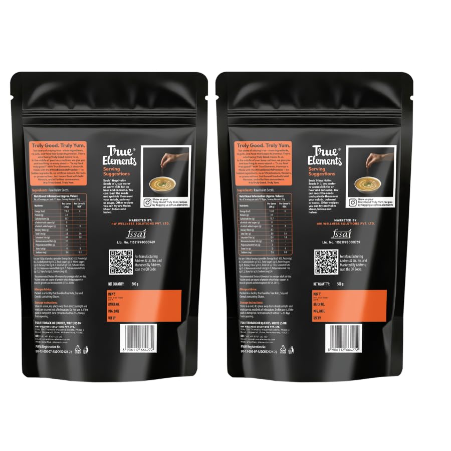 Image of True Elements Halim Seeds 1kg (500gm*Pack of 2) | Aliv Seeds (Asaliya) for Hair Growth