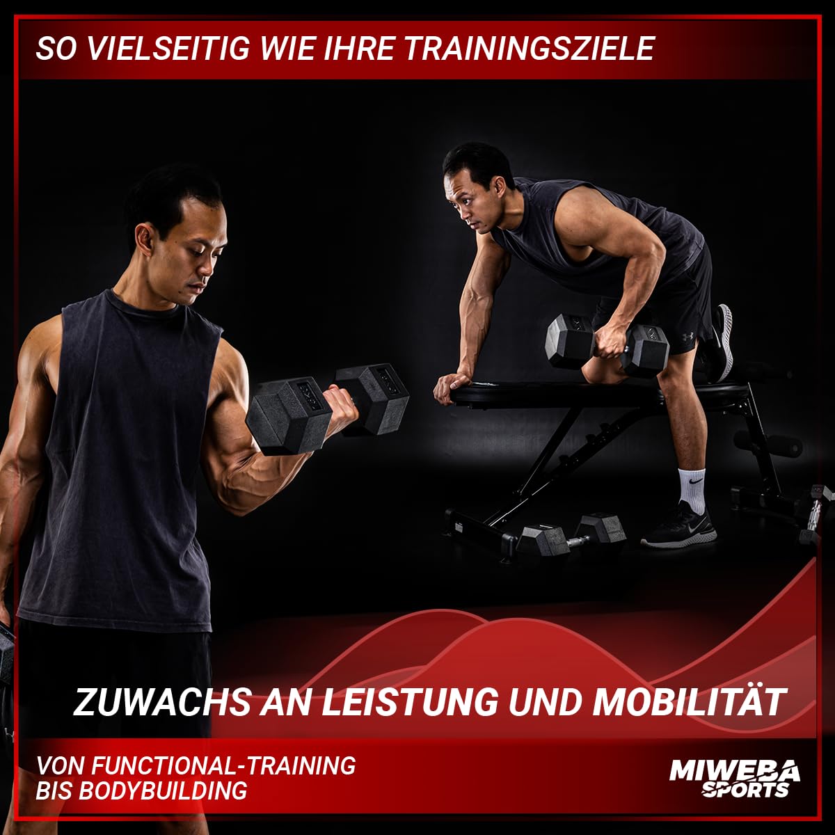 Miweba Sports Hexagon Hanteln HGH100 | 2,5-30kg - 𝐏𝐫𝐨𝐟𝐢 Hantel - Hantelset - Kurzhanteln - Gusseisen - Ergonomischer Griff - Einzelhantel - Hantel Set - Dumbbell