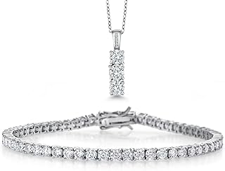 Sponsored Ad - Gem Stone King 925 Sterling Silver Moissanites Tennis Bracelet Pendant Necklace Set For Women | Bracelet 6....
