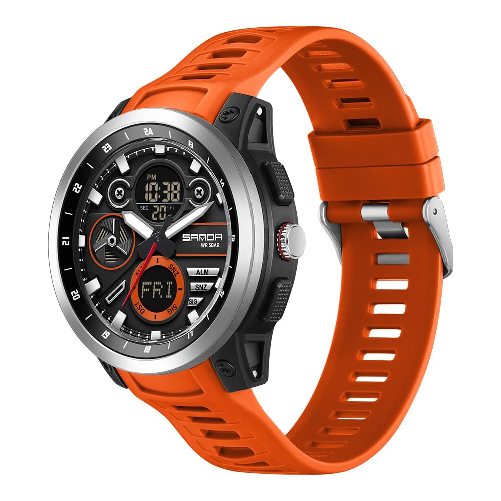 KXAITO Reloj deportivo de acero inoxidable para hombre, reloj militar para exteriores, cronómetro LED, digital, electrónico, grande, pantalla doble, impermeable, táctico, para hombre