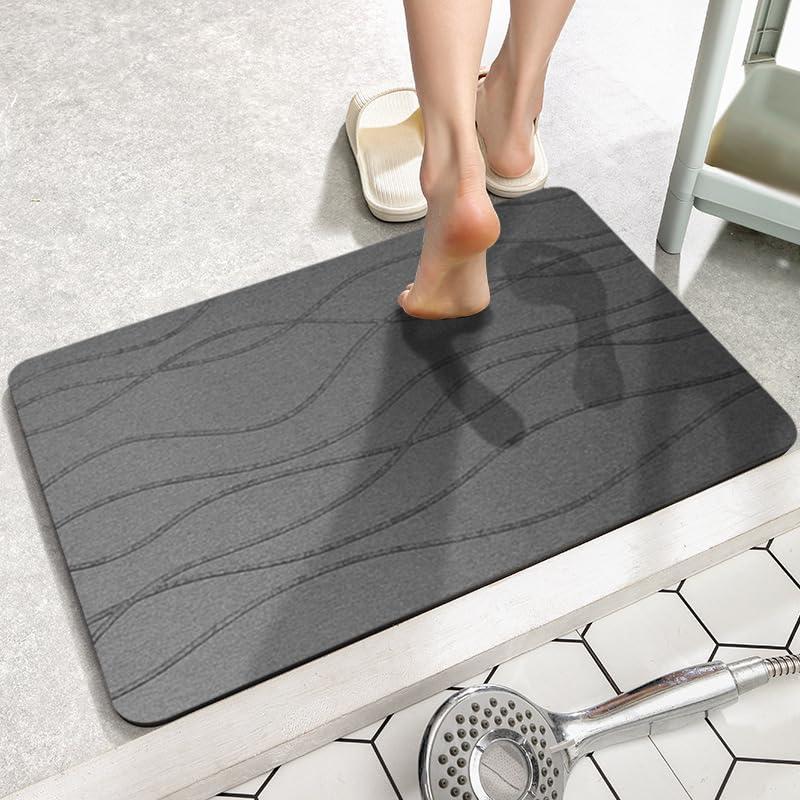MUYXGYFE Dark Gray Stone Bath Mat Diatomaceous Earth Bath Mat