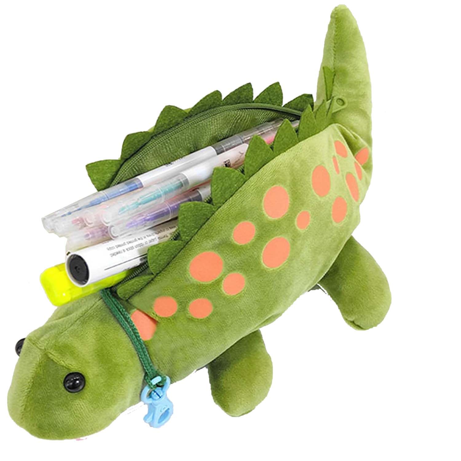 KFZR Dinosaur Pencil Case School Pen Pouch Bag Stationery 3D Soft Plush Boy (Green)