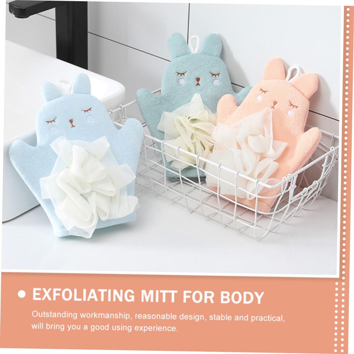 3Pezzi Guanto Esfoliante Doccia Scrub Wash Mitt Doppia con Design Carino per Profonda Della e Rimozione Cellule Morta