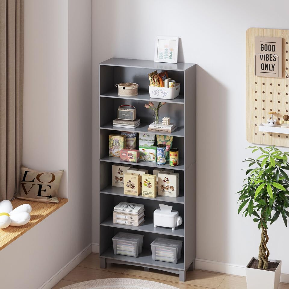 URBNLIVING 5/6 Tier Wooden Shelf Bookcase Shelving Unit for Storage and Display, Ideal for Home or Office Organization, Stylish & Durable Wooden Stand with Multiple Shelves for Books, Décor