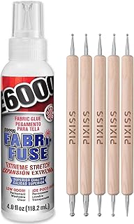 E6000 Fabri-Fuse Fabric Adhesive Glue (4-Ounce), for Rhinestones, Gems, 5-Pack Pixiss Wooden Handle Stylus Applicator Pens