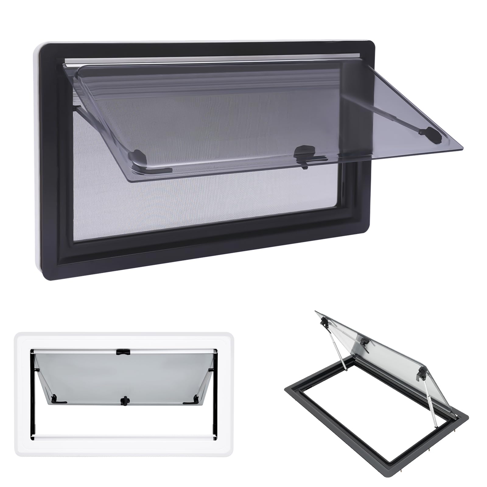 Ventana para autocaravana ACROSSPART con certificación ECE 43R, ventana abatible para camper con persiana integrada y mosquitera, ventana abatible de 70° para autocaravanas, caravanas, furgonetas (90