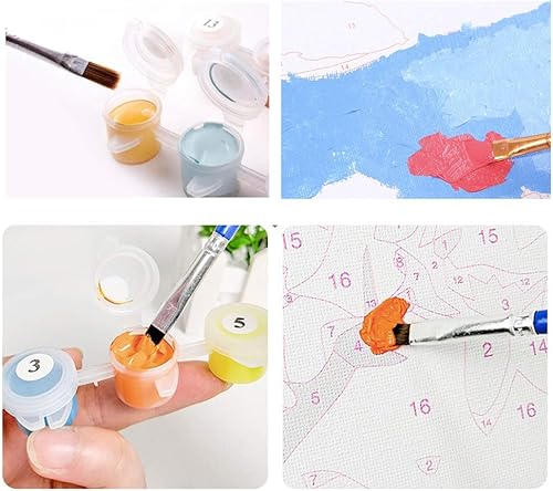 Miniatura 6 de Fokenzary Pintura por números DIY lienzo de pintura para niños o adultos principiantes con pinceles y pinturas acrílicas sin marco