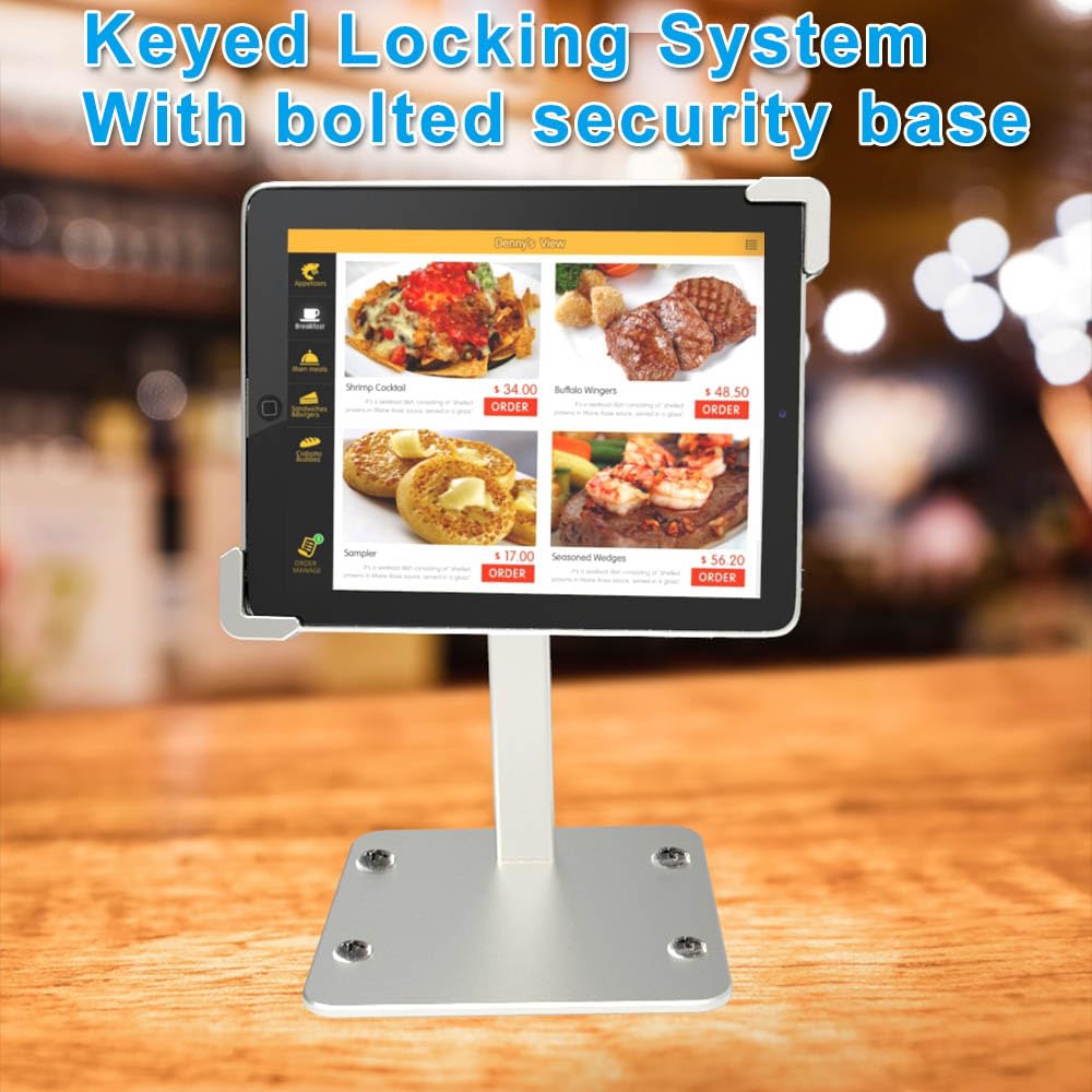 Soporte Tableta Mesa para 7-11" iPad, Aluminio Porta Quiosco Antirrobo de giratorio de 360° para tableta comercial POS con cerradura de Seguridad, para iPad 10th 9th 8th Gen iPad 10.9 10.2 9.7