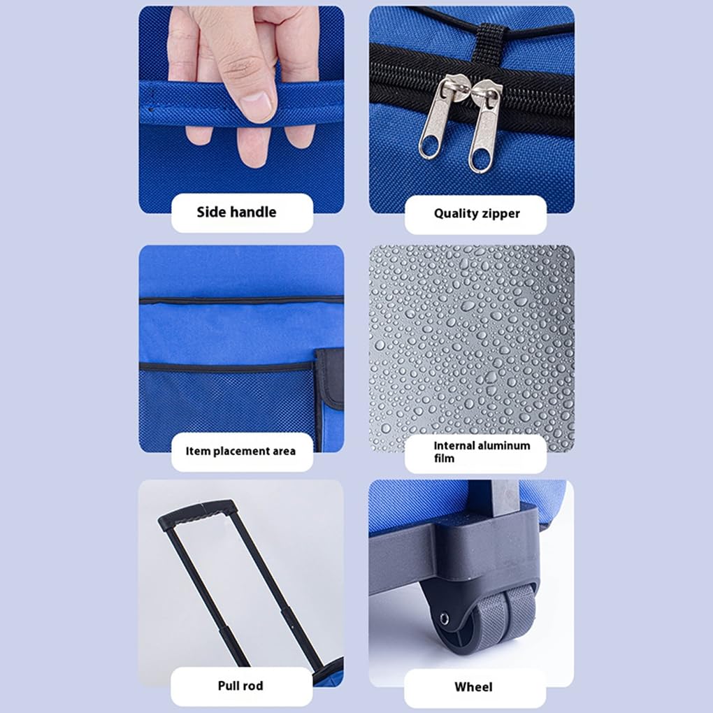 Borsa termica da 43 litri con ruote e maniglia - Borsa termica grande con cerniera e tasca in tessuto Oxford resistente per esterni, blu