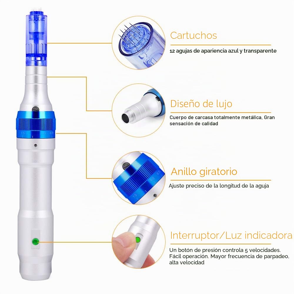 Ultima A6 pen con certificación CE, Yofuly Derma Pen Micron-eedle eléctrico Derma Pen con 2pcs 12PIN Cartuchos Agujas Arruga Cicatriz Pérdida de cabello Tratar 0.25-2.5mm Ajustable