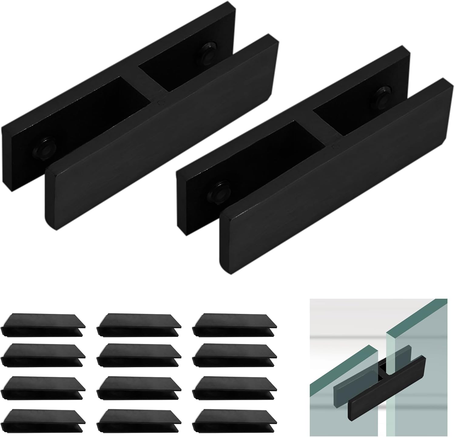 Glass Clamp - 2PCS Glass Bracket for 6-10mm Tempered Glass, Stainless Steel 304 Flat back Round Glass Clip Polished For BalustradeStaircaseHandrail, Glass Holder Metal Casting (Black, 180°) Black 180°