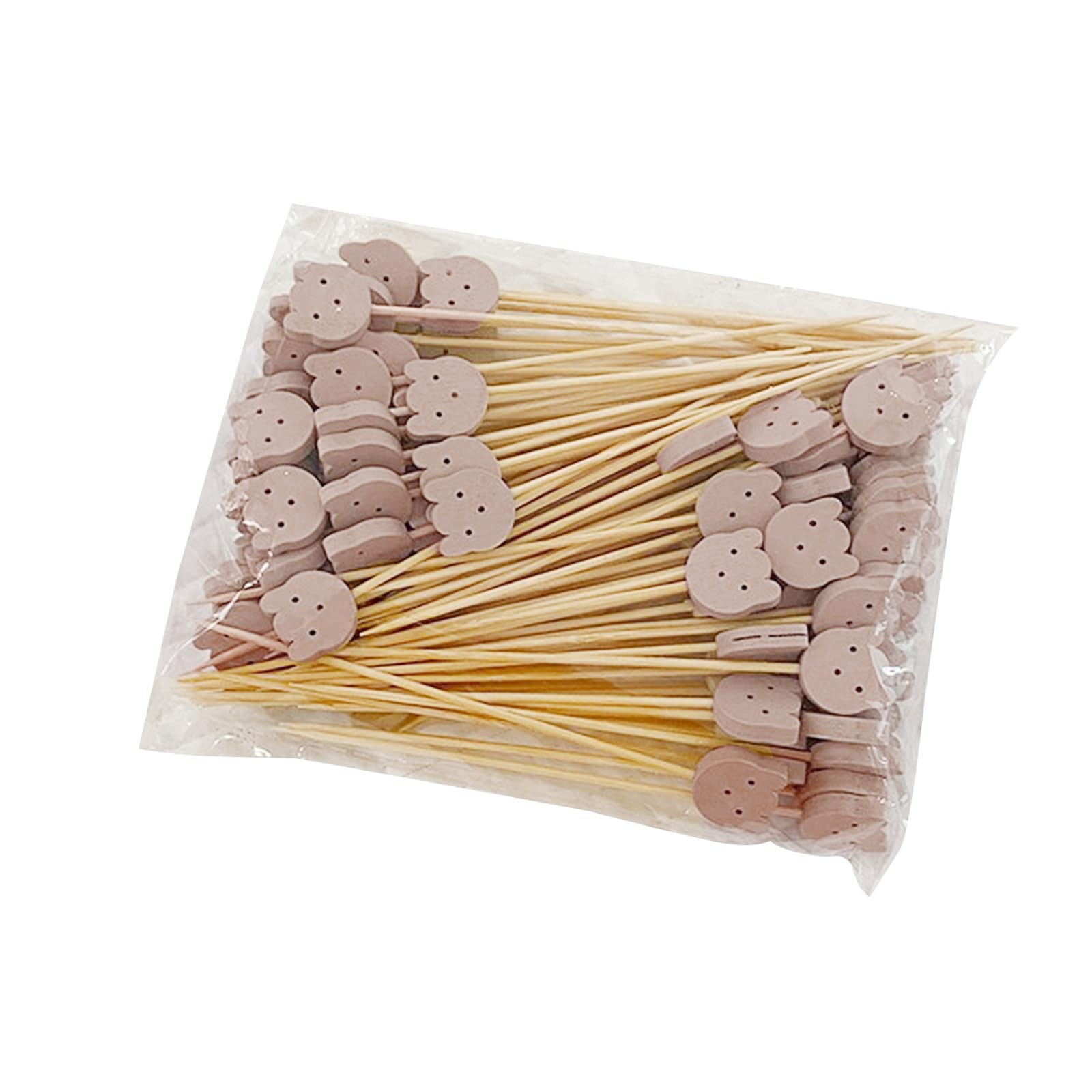 Rwajzax 100 Pcs Natural Toothpicks Prick Bear Fruit Cocktail Sticks Ornaments For Appetizers And Drink Wooden Toothpicks