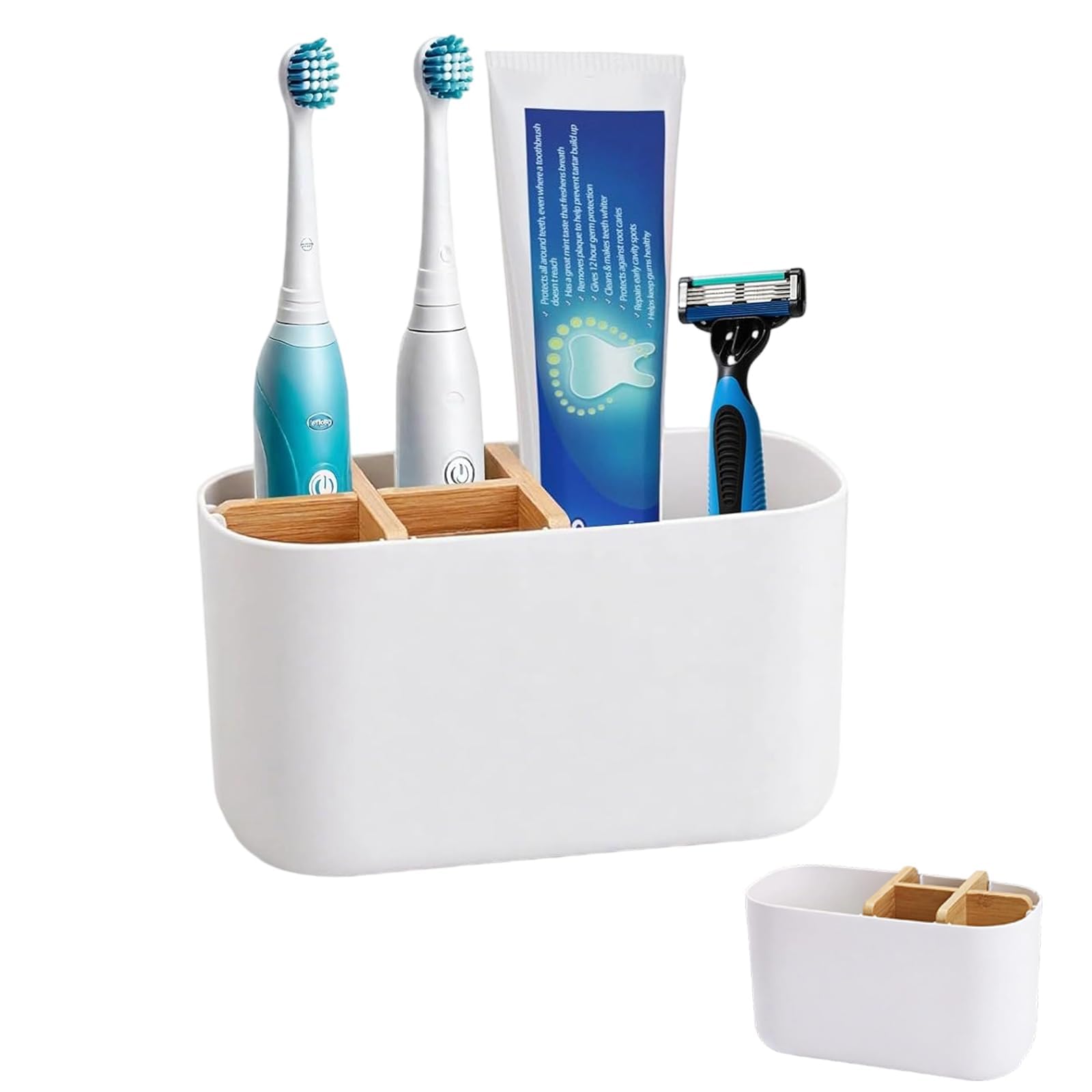Toothbrush Holders For Bathroom, Freestanding Toothbrush Holder Portable Tooth Brush Holder Countertop Toothpaste Storage Caddy For Family Bedroom Easy To Clean