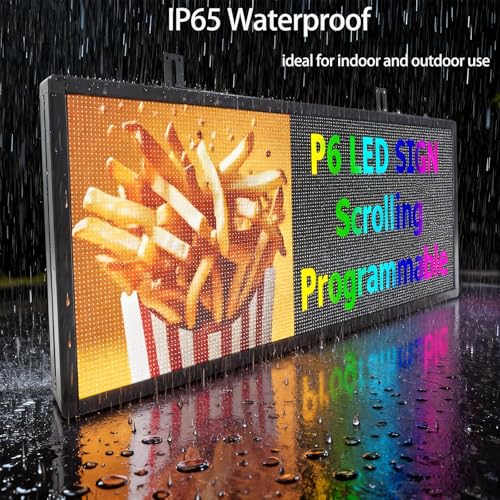 Image of P6 Outdoor Programmable LED Sign 40 inchx17 inch - Full Color 160x64 High Resolution Digital Signage | WiFi & USB Control Scrolling Message Board for Business Advertising, Marquee Display for Text, Video & Images