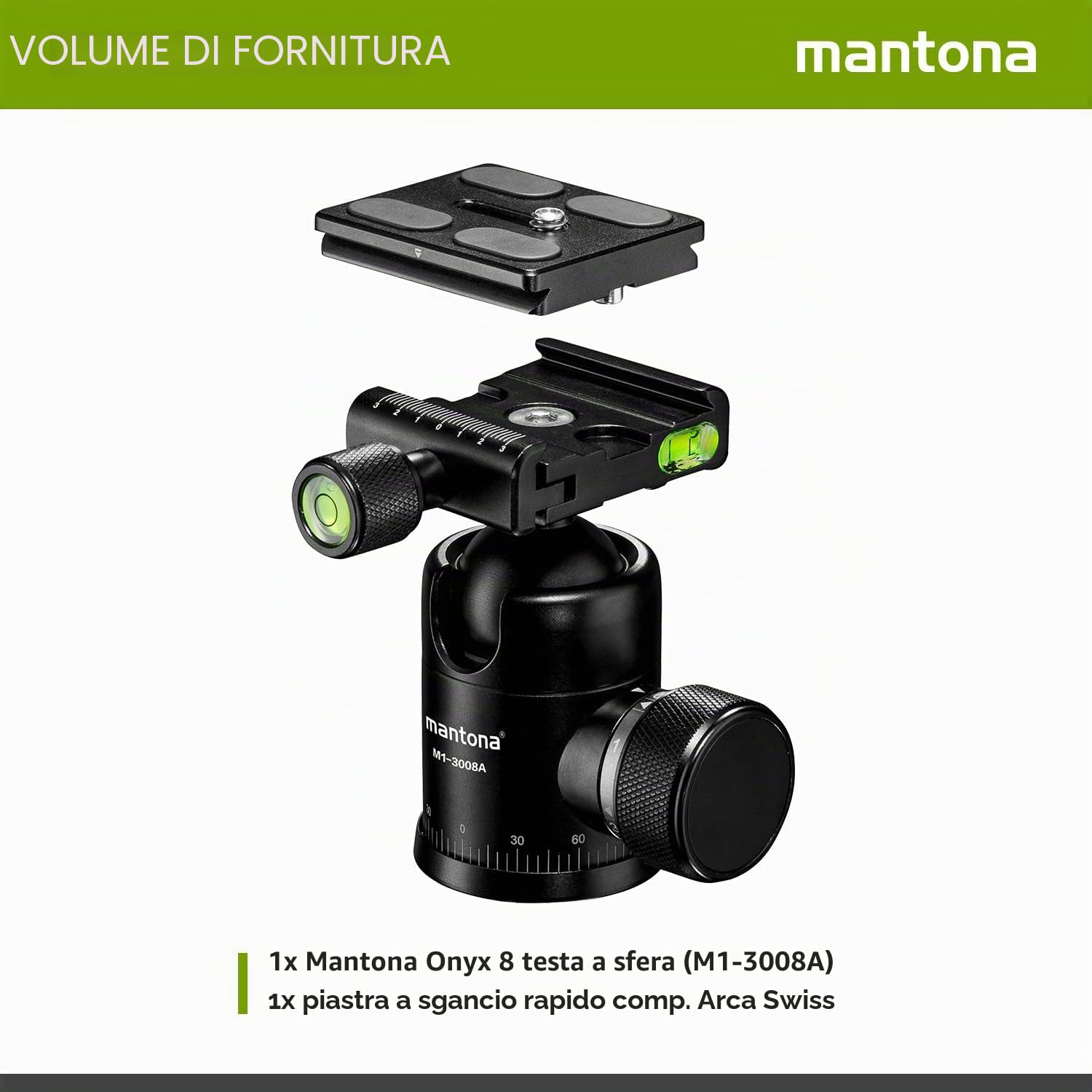 Mantona Onyx 8 Kugelkopf (M1-3008A) Arca-Swiss kompatible Schnellwechselplatte 50 mm, professionelle Verarbeitung für DSLR, spiegellose Kamera, Systemkamera, Digitalkamera, Camcorder schwarz 21458