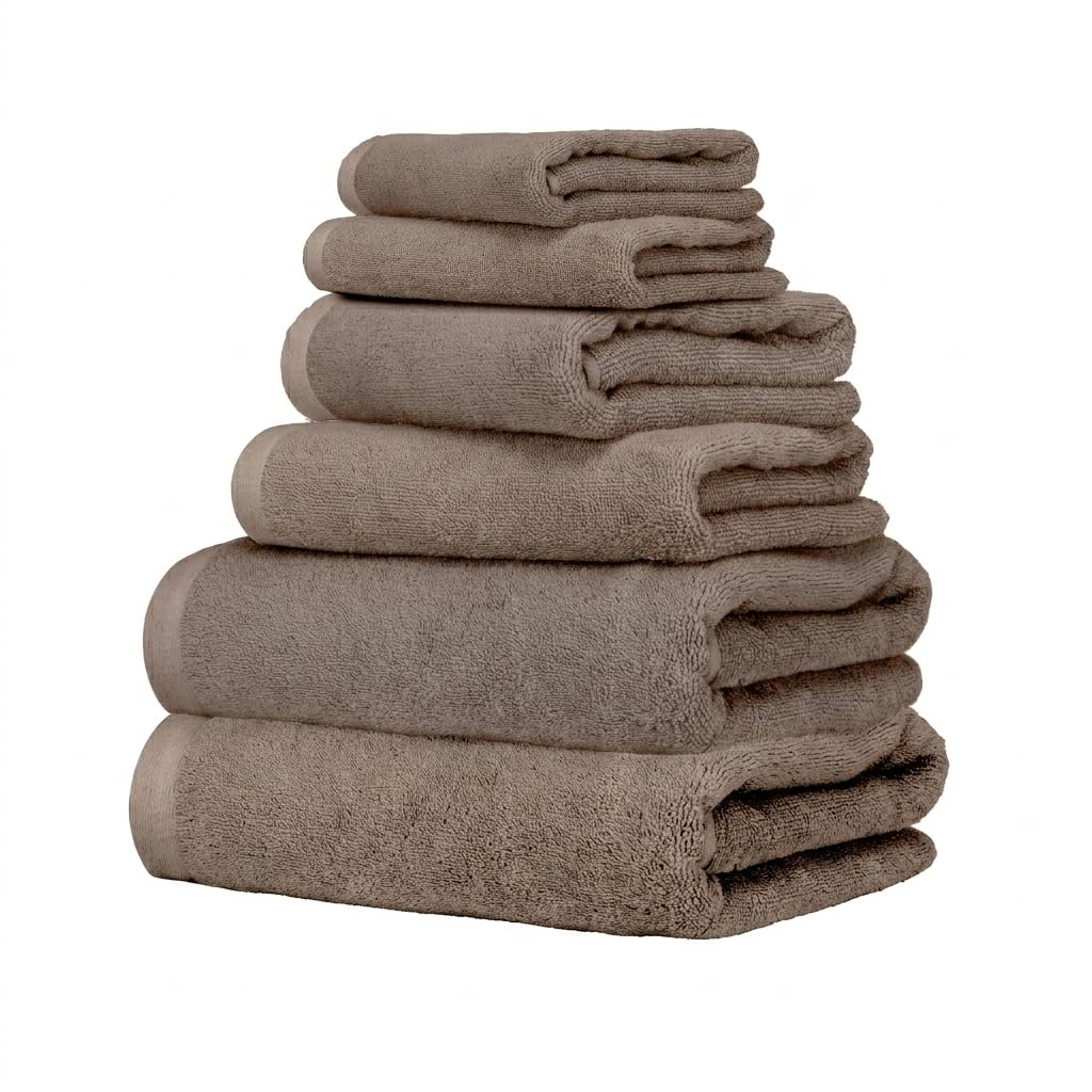 Ruggeri Set 6 Asciugamani Bagno, Cotone 2 Teli + 2 Viso + 2 Ospite, Tortora