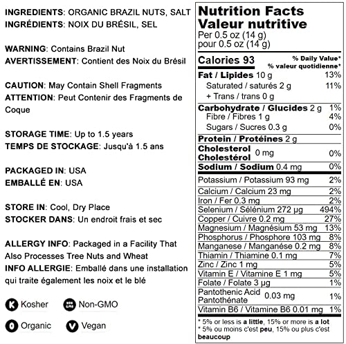 Organic Dry Roasted Brazil Nuts with Himalayan Salt, 1 Pound – Non-GMO, Oven Roasted, Lightly Salted, No Oil Added, Whole. Vegan, Kosher, Bulk. High in Protein and Selenium. Keto-Friendly Snack