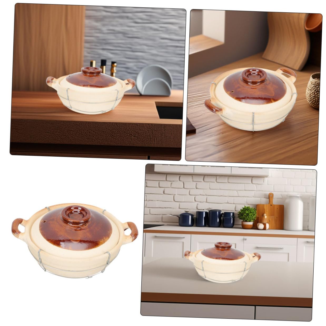 Lurrose Olla de Barro con Mango Individual 0,5l Color Claro Resistente al Calor para Cocinar Arroz y Sopas en Horno Cazuela Pequeña para Uso Doméstico y Guisos