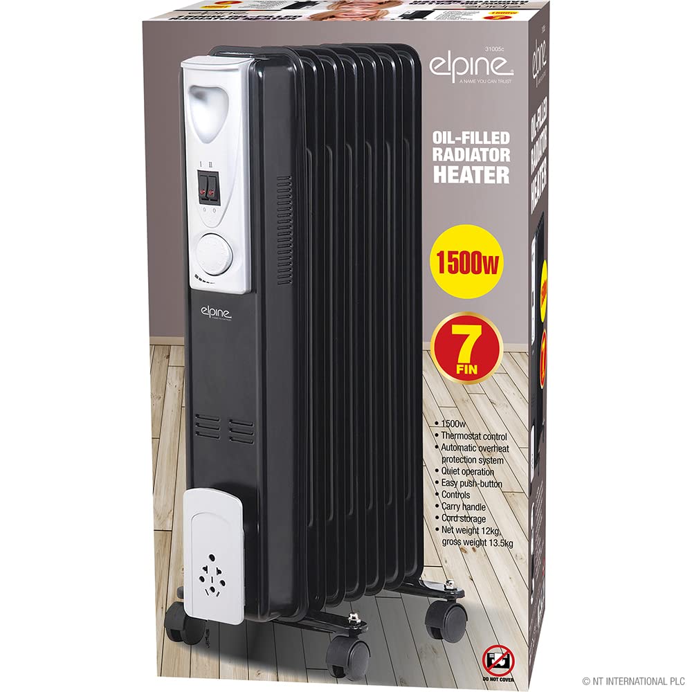 New 1500W 7 FIN Portable Oil Filled Radiator Heater Electrical Caravan  Office Home | Standing Portable Heater with Adjustable Heat Control |  Quality Long Lasting Space Heater (Black) : Amazon.co.uk: Home u0026 Kitchen