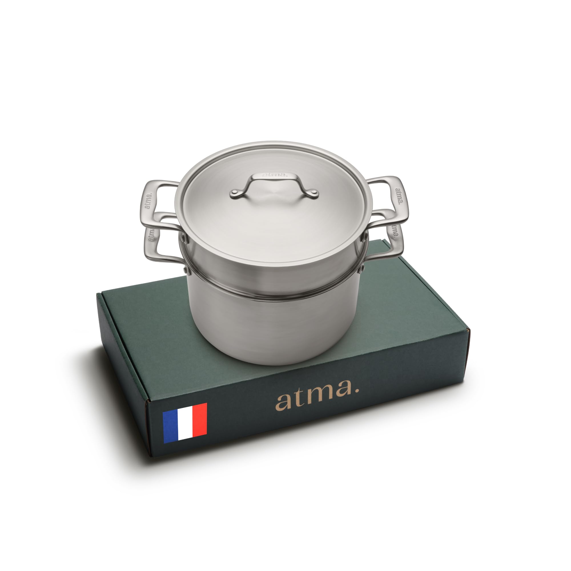 Atma – Faitout Inox 3 Plis 24 cm (6 L) avec Panier Vapeur – Cuisson Homogène – Sans PFAS, PFOA, PTFE – Tous Feux dont Induction & Four – Fabriqué en France – Garantie à Vie