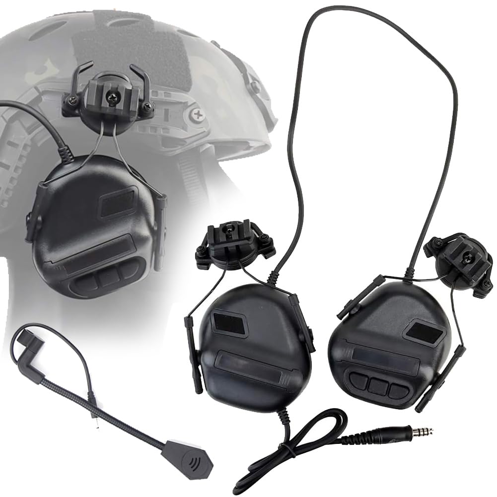 ATAIRSOFT Tactical Headset Unlimited Power Intercom with Microphone Waterproof Hunting Shooting Headphones Earmuff No noise Reduction Function (Black)