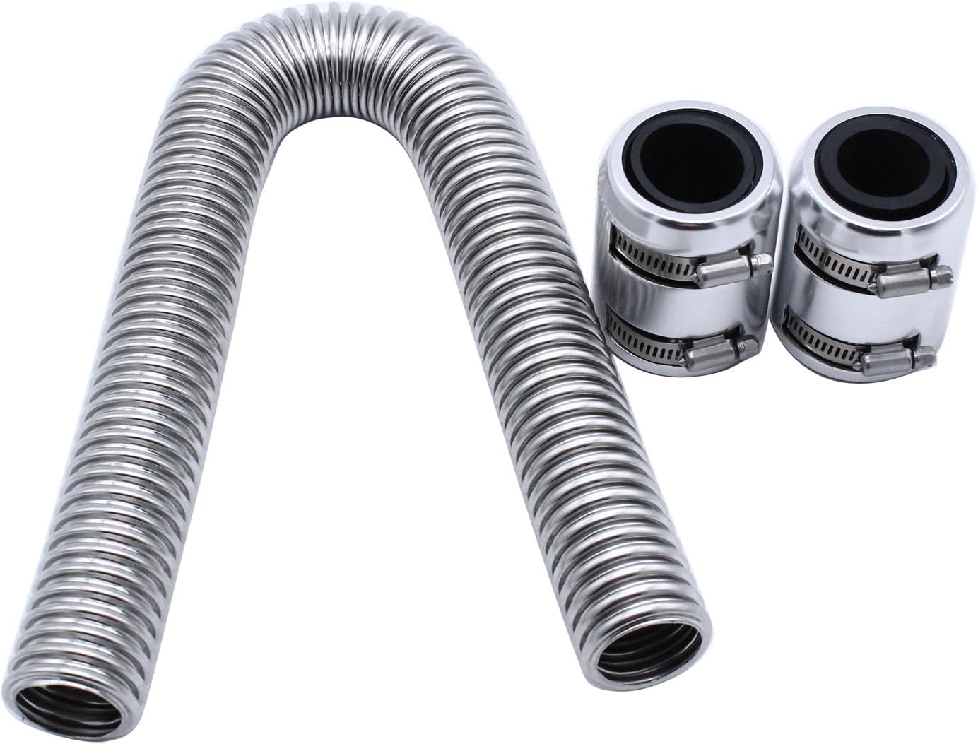 1 Set SHLPDFM Silver Stainless Steel Universal 24" Radiator Flexible Coolant Water Hose Kit Upper Lower Radiator Hose With Chrome Caps