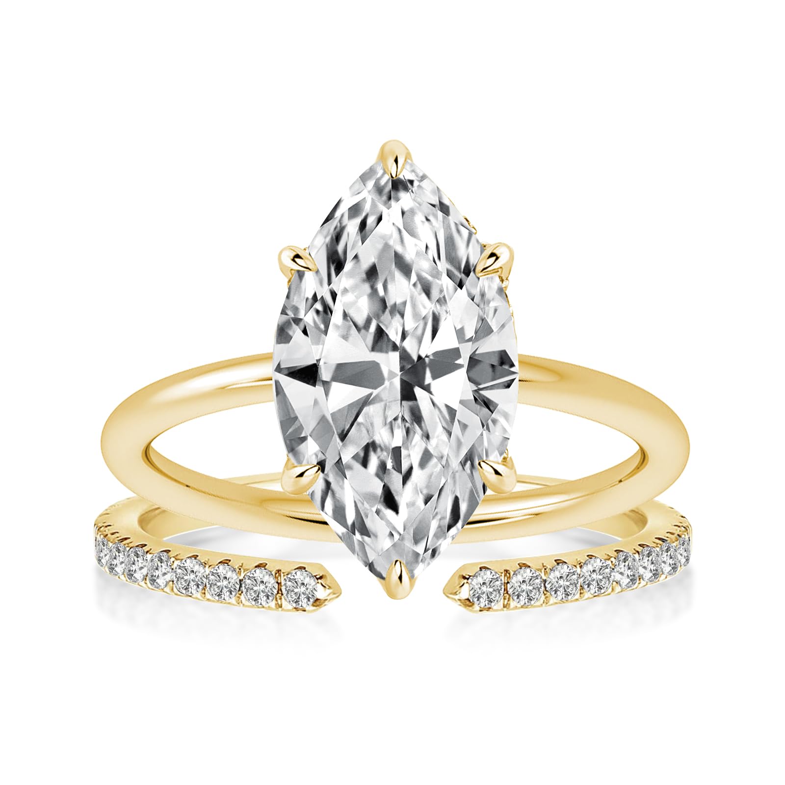 RODIFFY 3.5CT Marquise Cut Engagement Ring Set, S925 Silver Bridal Ring Set with Open Wedding band