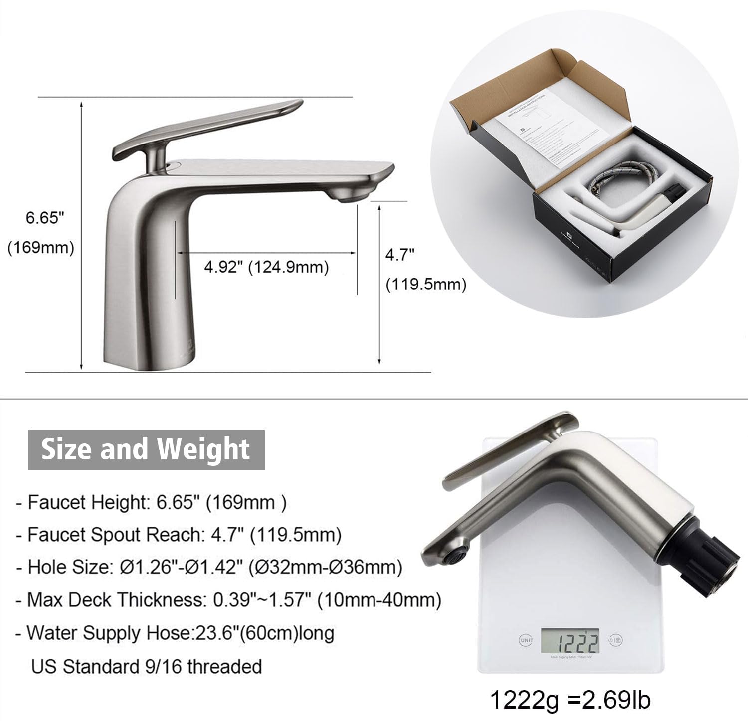 Tocaloca - Rubinetto per lavabo da bagno, in nichel spazzolato, rubinetto da cucina, in rame, senza scarico pop-up, valvola certificata CUPC moderno Short Basin Faucet Rubinetto per lavabo corto