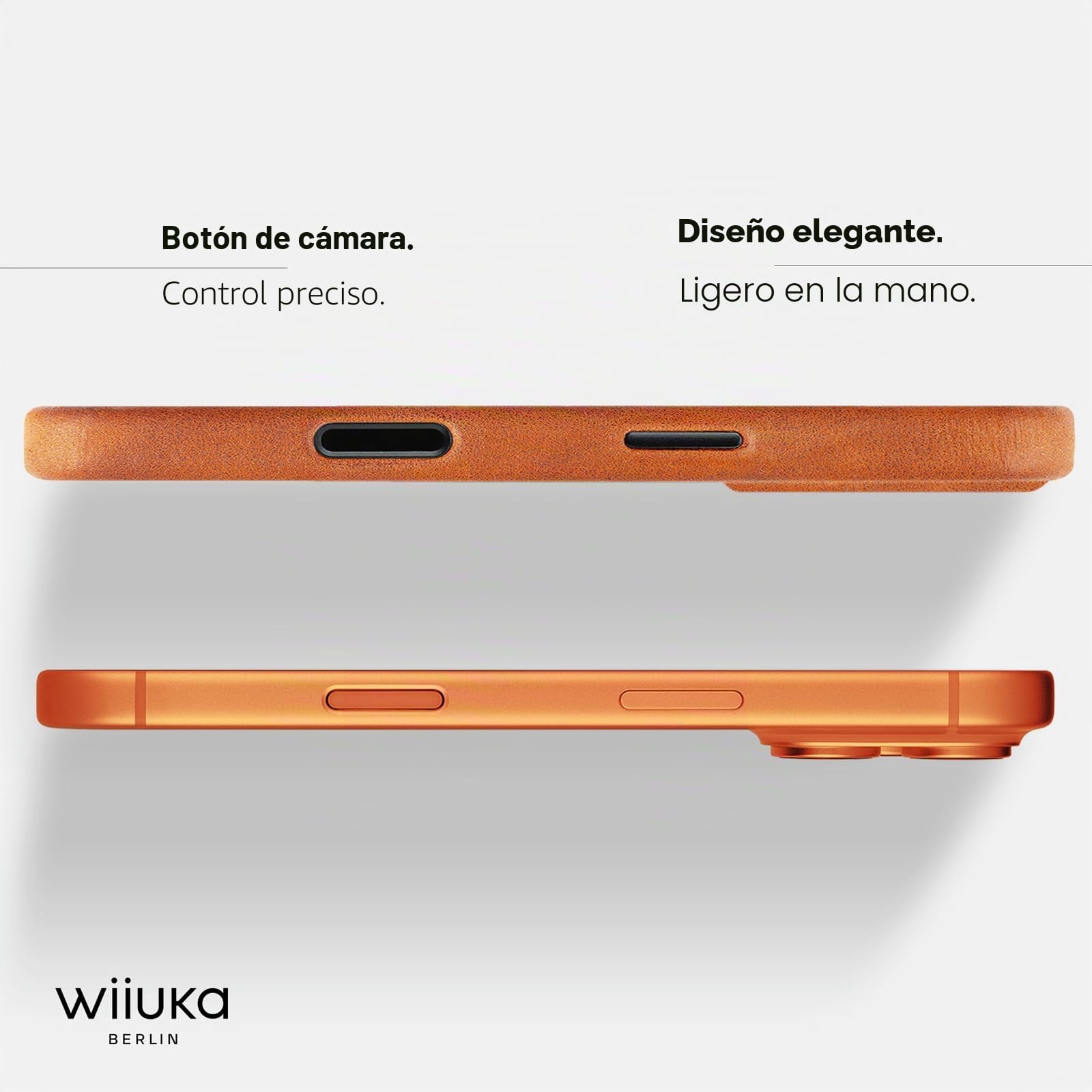 WIIUKA Funda para iPhone 17 Pro, piel de Alemania, funda de piel extrafina, funda premium para teléfono móvil, funda para teléfono móvil, funda qi, skiin more, vintage coñac