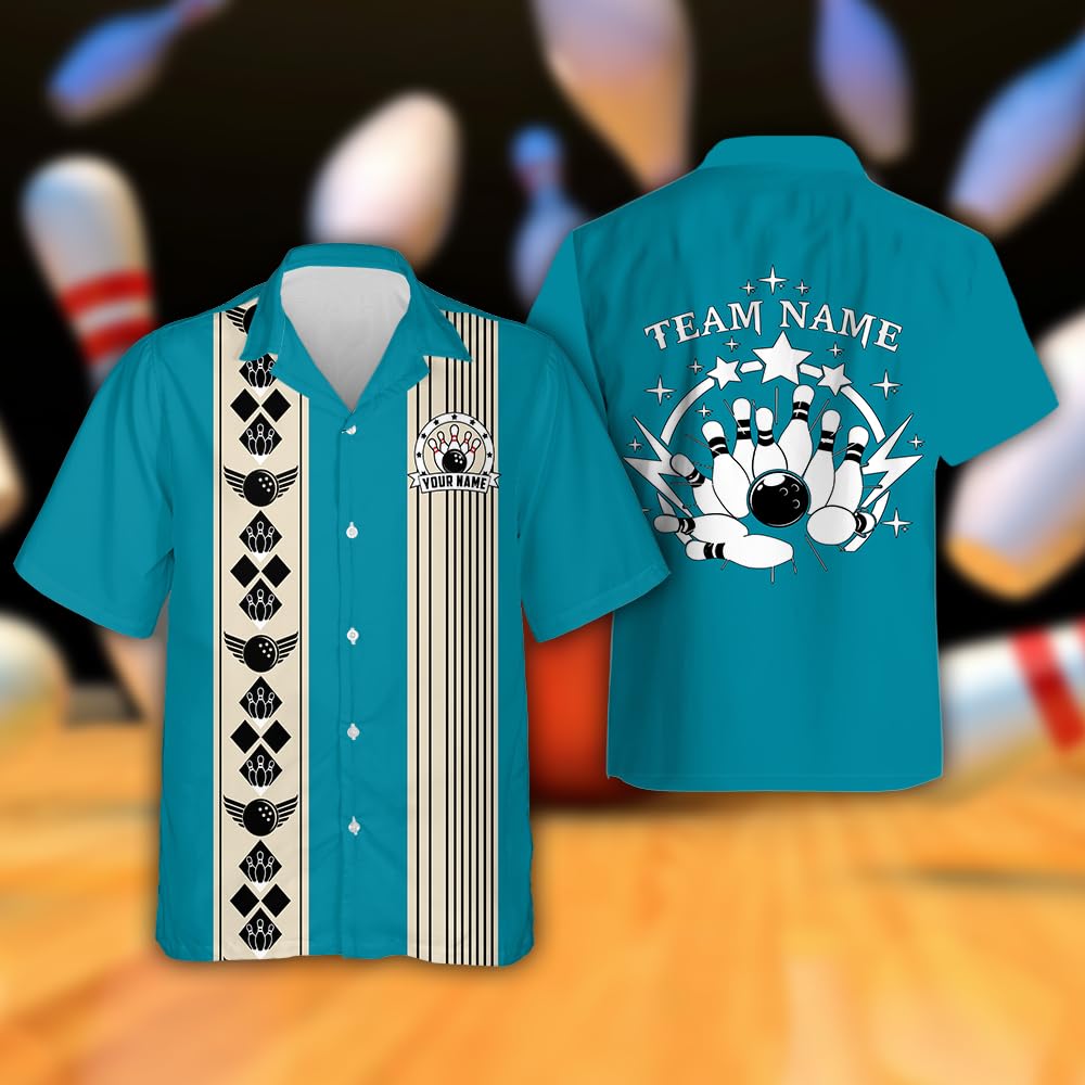 Retro Bowling Shirts for Men, Custom Mens Bowling Button Down Shirts, Bowling Team Shirt, Bowler Shirts for Bowling Lovers Size 3XL