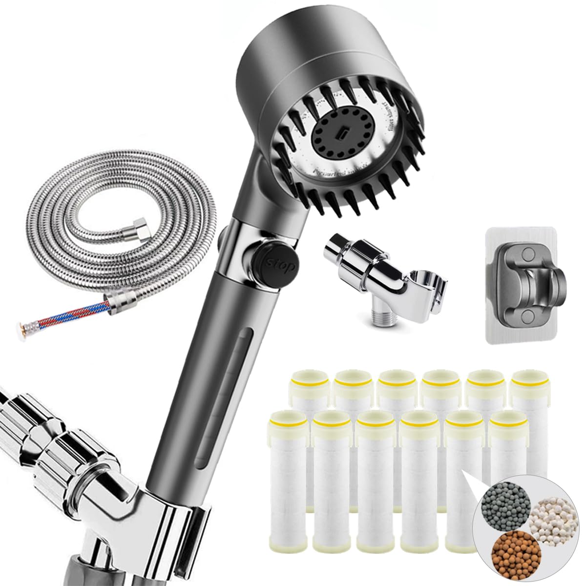 Photo 1 of HOTIMO Filtered Shower Head with Handheld - High Pressure 3 Spray Modes Showerhead with Filters, 12 Replaceable Water Softener Filters for Hard Water | Ion Shower Head with 75" Anti-Burst Hose