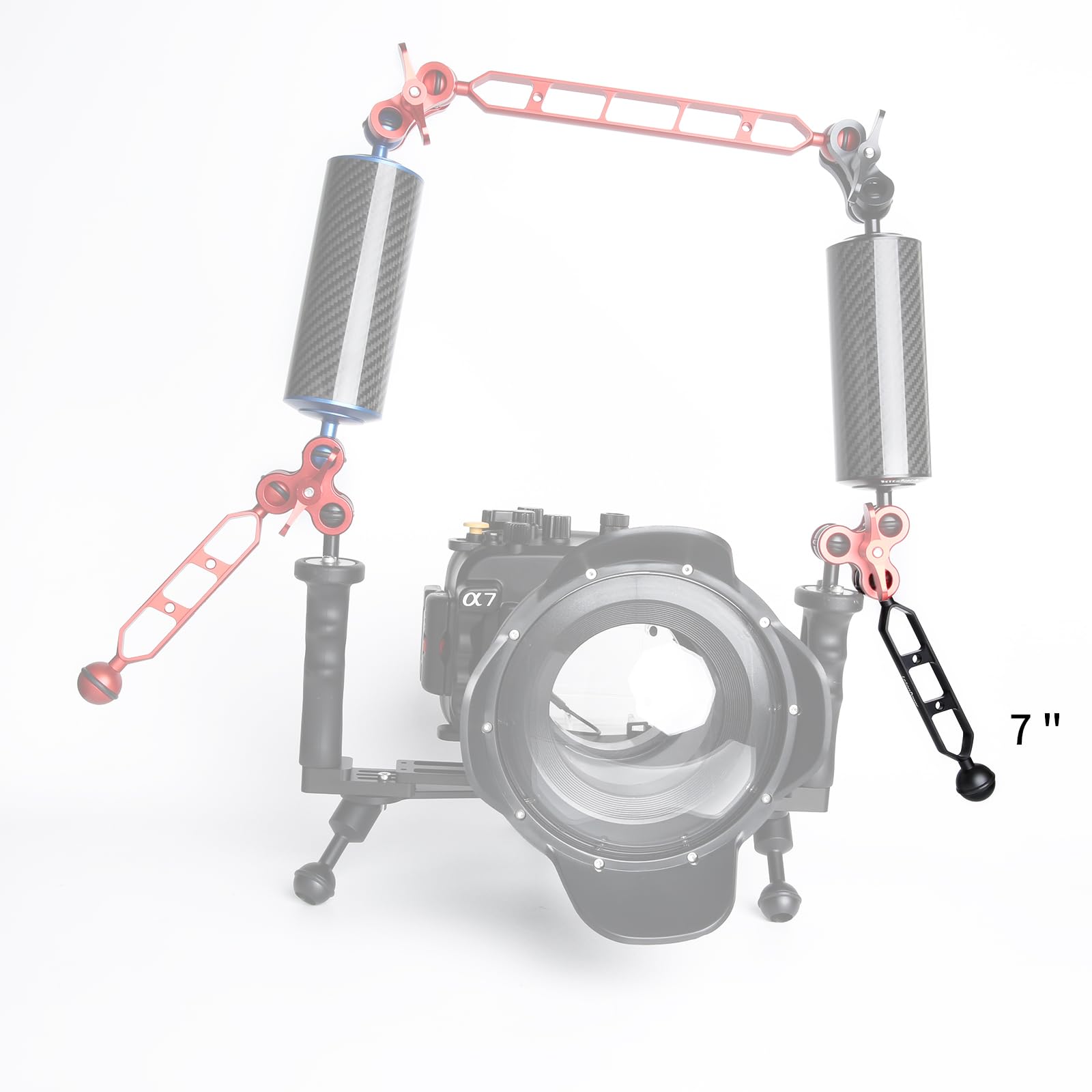 Braccio di estensione in lega di alluminio a doppia sfera 7", braccio subacqueo con connettore a testa sferica da 1" per vassoio per fotocamera subacquea (2pack)