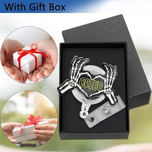 Miniatura 4 de Ortho - Carrete de insignia con purpurina negra, banda retráctil, clip de tiburón, lindo clip de insignia de amor, regalo para enfermera, médico,