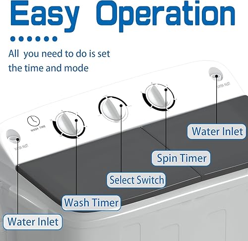 Miniatura 2 de Sportpulse - Mini lavadora portátil de 18 libras, lavadora de 11 libras y giratorio de 7 libras, pequeña lavadora de lavandería con control de