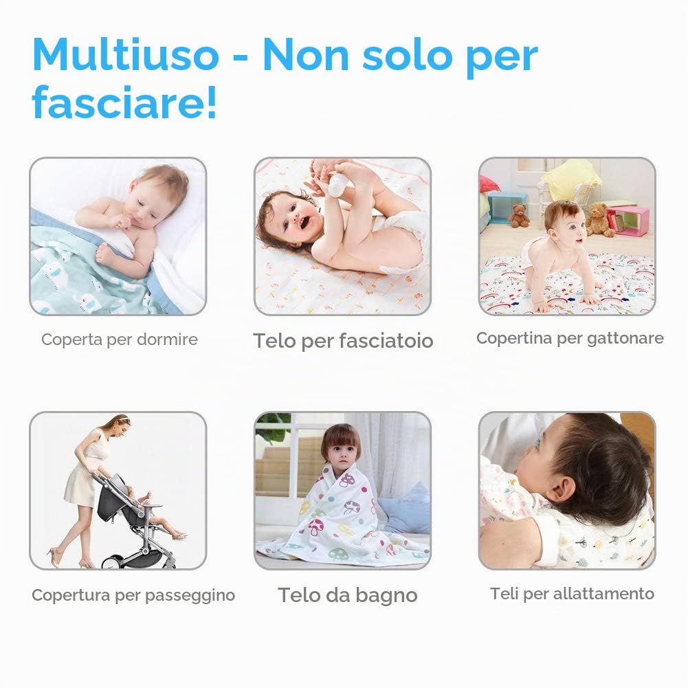 Ballery Copertine in Mussola, Mussole Neonato Copertine in Cotone Bambù, Baby Swaddle Coperta, Regalo Perfetto per il Bambino, 120x120cm, Pacco da 3