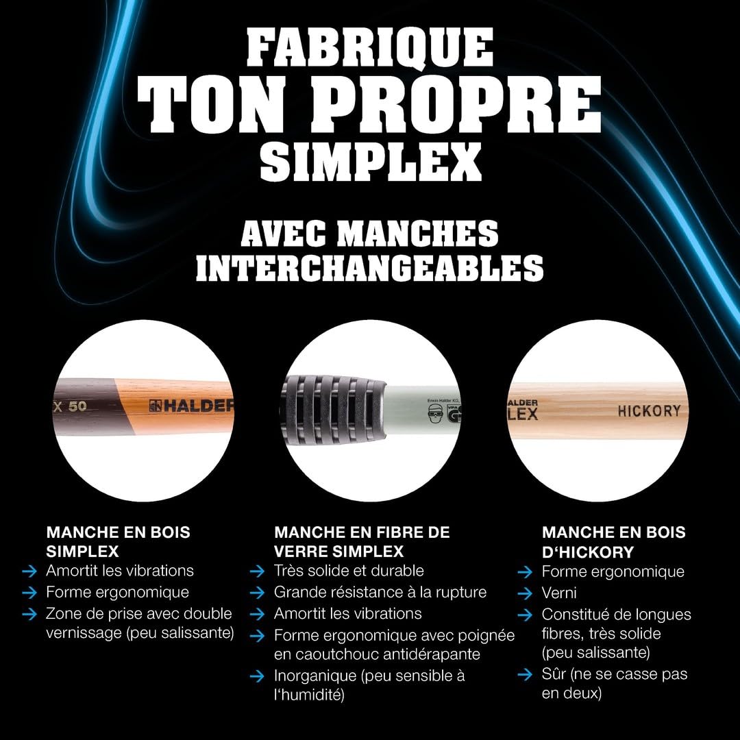 Marteau de frappeur SIMPLEX, Caoutchouc chargé/superplastique; avec boîtier en fonte malléable, manche en bois hickory de haute qualité | D=80 mm | 3027.081