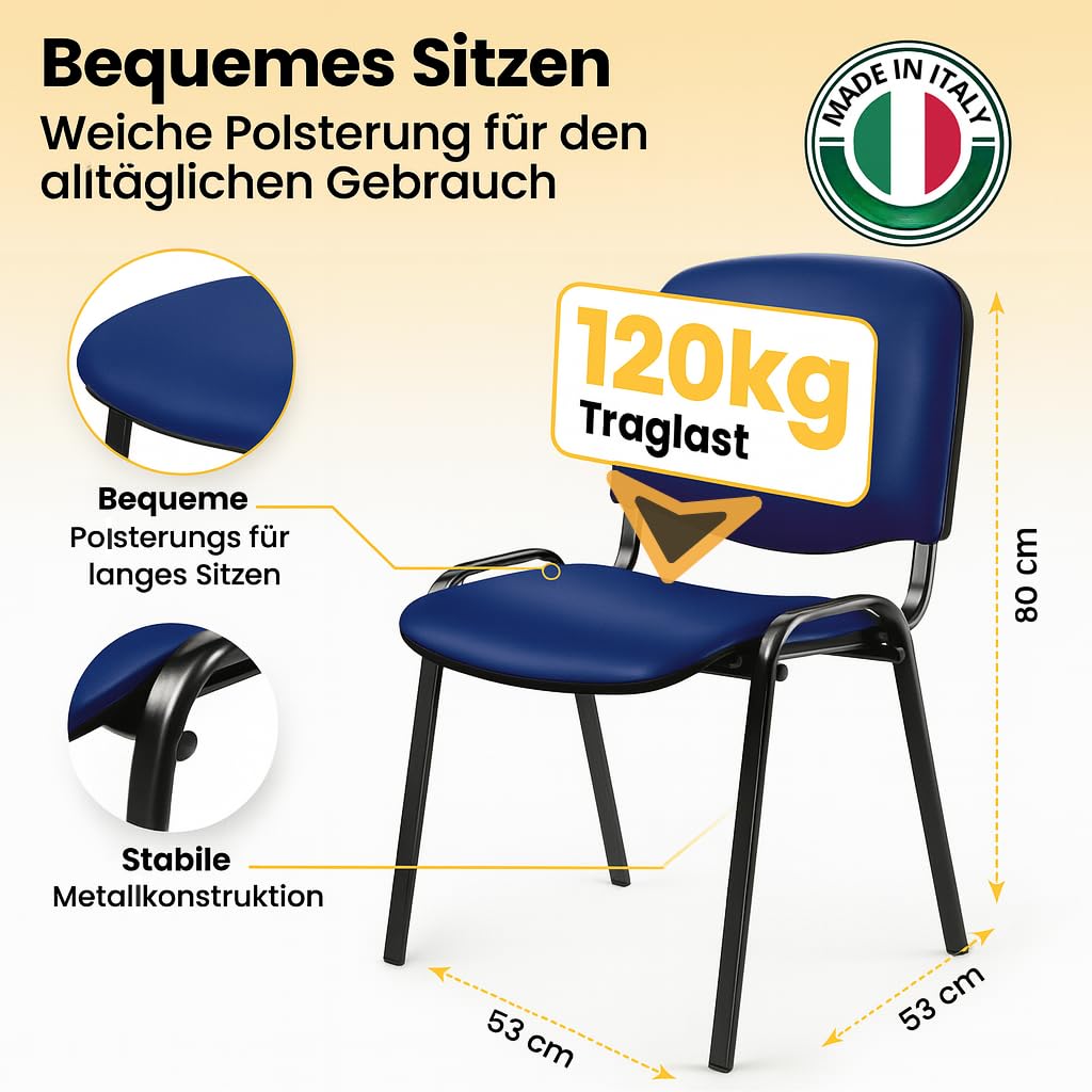 Topsit Sedia per sala d'attesa in ecopelle, impilabile, struttura in metallo, sedia da ufficio, sala conferenze, casa, ufficio, reception (blu)